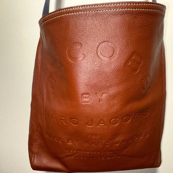 Marc Jacobs Reversible Leather Tote Brown Blue Shoulder Bag - Picture 7 of 10